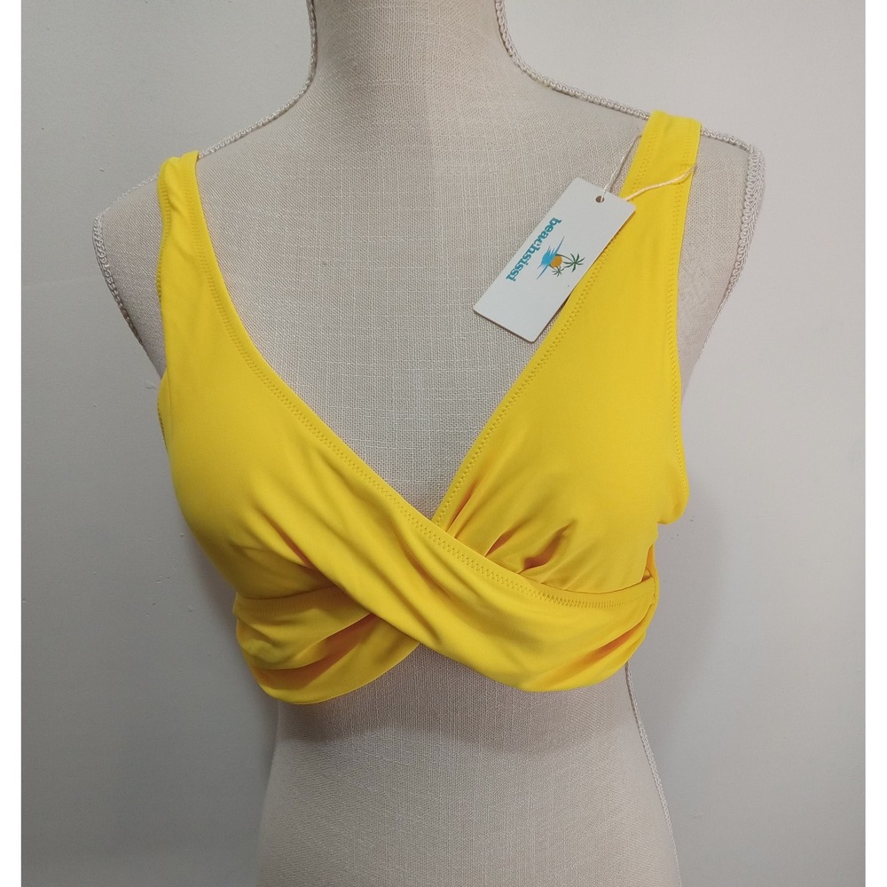 Beachsiss Size L Yellow Swimsuit Top Criss Cross V Neck Tie Back Beach Resort